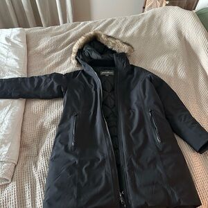 Eddie Bauer Black Quilted Coat with Fur Hood